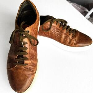 Robert Graham Skull Embossed Brown Leather Sneaker